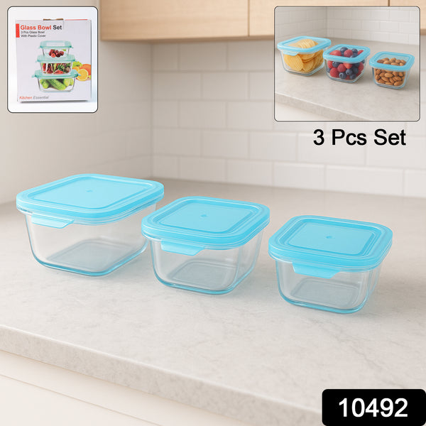 Premium Quality 3-piece Square Glass Food Storage Container  Bowl Set