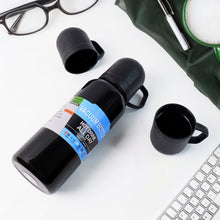 Black Vacuum Flask Set  Stainless Steel Thermos With 3 Cups Approx 500ml